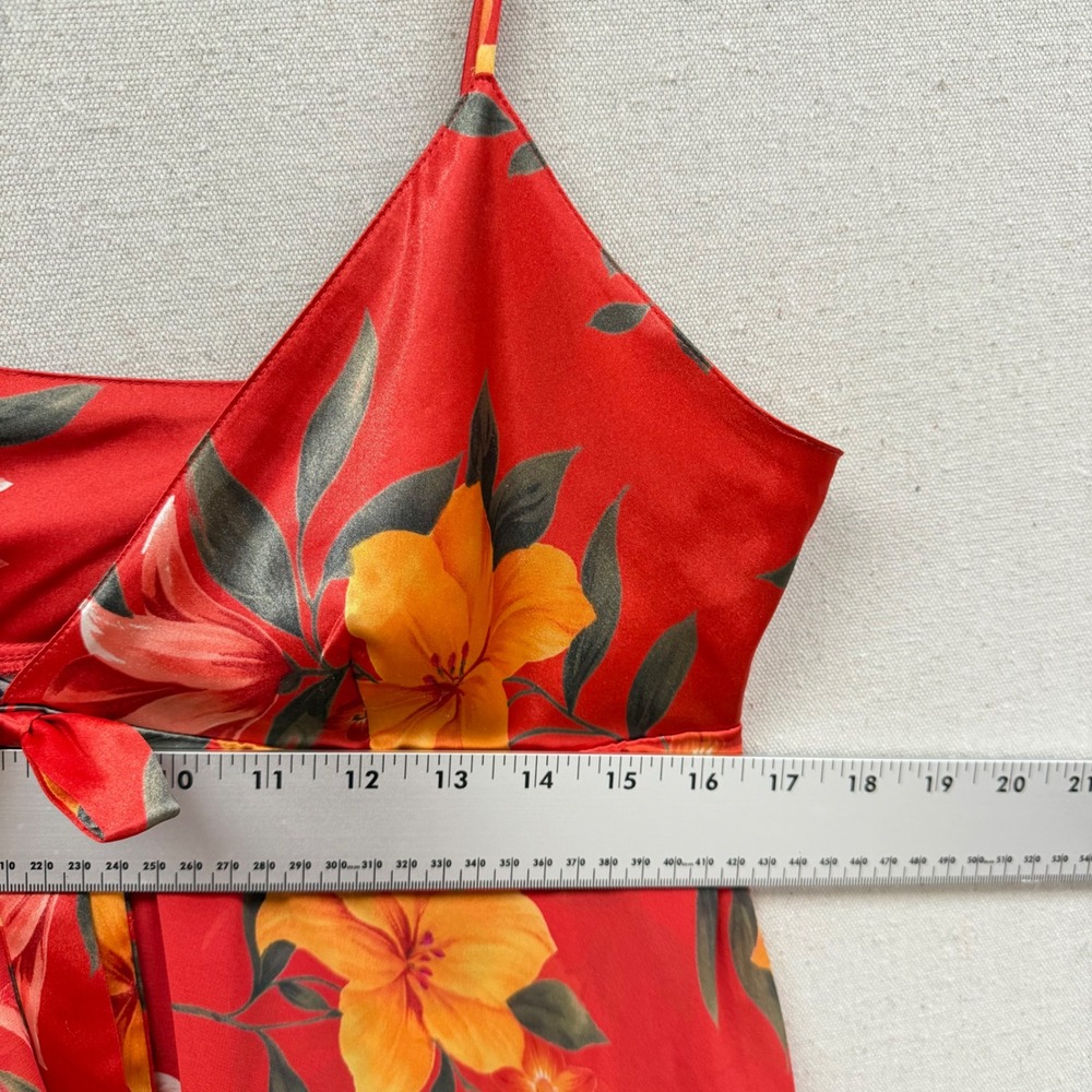 Vintage Intimate Secrets Red Floral Babydoll Chemise Lingerie Sheer Hem Medium - Picture 9 of 11